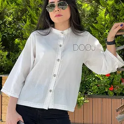 شومیز لینن سفید کوک دوزی دستی