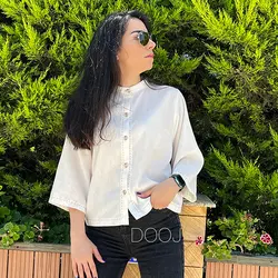 شومیز لینن سفید کوک دوزی دستی
