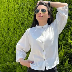 شومیز لینن سفید کوک دوزی دستی