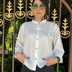 شومیز لینن سفید کوک دوزی دستی