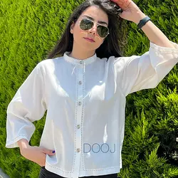 شومیز لینن سفید کوک دوزی دستی