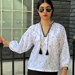 شومیز خامه دوزی سفید