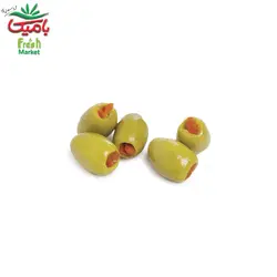 زیتون سبز با مغز فلفل دلمه