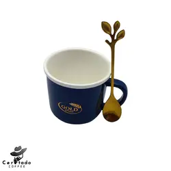 فنجان کاپوچینو طرح گلد همراه قاشق