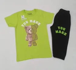 تیشرت شلوارک پسرانه طرح خرس شطرنجی کد 30745