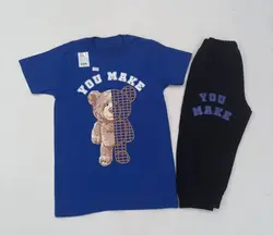 تیشرت شلوارک پسرانه طرح خرس شطرنجی کد 30745