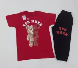 تیشرت شلوارک پسرانه طرح خرس شطرنجی کد 30745