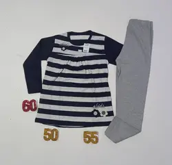 بلوز شلوار دخترانه راه راه گل کد30521 - فروشگاه اینترنتی تی تی تک