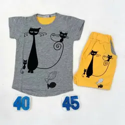 تیشرت شلوارک دخترانه گربه کد30594 - فروشگاه اینترنتی تی تی تک
