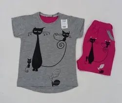 تیشرت شلوارک دخترانه گربه کد30594 - فروشگاه اینترنتی تی تی تک