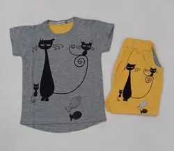 تیشرت شلوارک دخترانه گربه کد30594 - فروشگاه اینترنتی تی تی تک