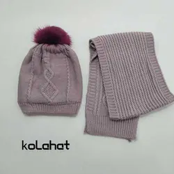 کلاه و شال بافت پوم دار داخل خز (KLT-T2523) &ndash; کلاهت