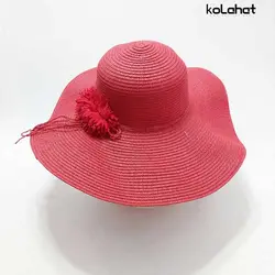 کلاه ساحلی زنانه کنفی گل دار لبه بلند (KLT-T2842)