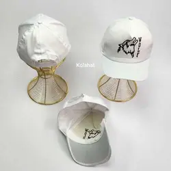 کلاه بیسبالی سفید کتان طرح گرگ (KLT-T3112)