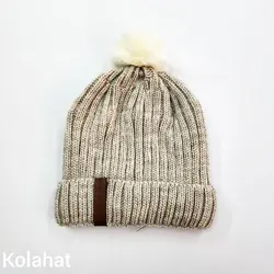 کلاه بافت رنگی پوم دار مارک چرمی (KLT-T3322) – کلاهت