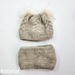 کلاه و شال گردن دو پوم بچگانه (KLT-T3325) – کلاهت
