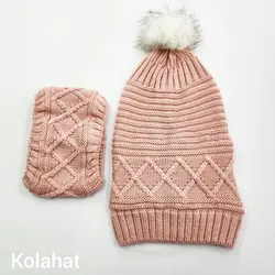 کلاه و شال گردن شیطونی بافت پوم دار - عمده (KLT-3369) &ndash; کلاهت