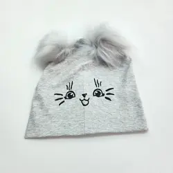 کلاه تریکو طرح گربه دو پوم (KLT-T3458) &ndash; کلاهت