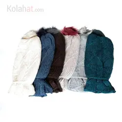 فروش عمده جینی شال و کلاه دخترانه شیطونی پوم دار کد142 – جین