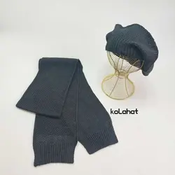 شال و کلاه فرانسوی بافت زنانه ضخیم زغال سنگی تیره کد130