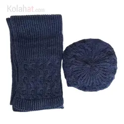 شال و کلاه فرانسوی بافت زنانه ضخیم سورمه ای تیره کد127