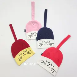 کلاه تریکوی نوزادی طرح گربه - عمده (KLT-3547)