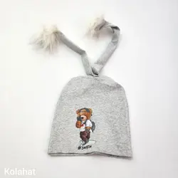 کلاه بچگانه تریکوی پوم دار طرح چاپی - عمده (KLT-3514)