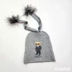 کلاه بچگانه تریکوی پوم دار طرح چاپی - عمده (KLT-3514)