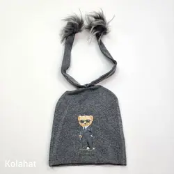 کلاه بچگانه تریکوی پوم دار طرح چاپی - عمده (KLT-3514)
