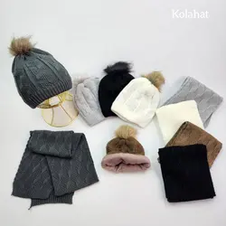 کلاه و شال گردن پسرانه پوم دار - عمده (KLT-3633)
