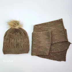 کلاه و شال گردن پسرانه پوم دار - عمده (KLT-3633)