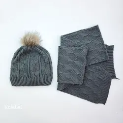 کلاه و شال گردن پسرانه پوم دار - عمده (KLT-3633)