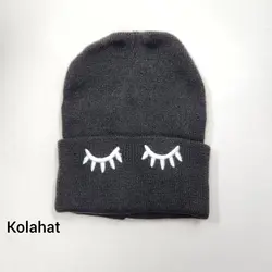 کلاه بافت مشکی دخترانه طرح مژه - عمده (KLT-3627)