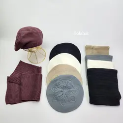 کلاه بافت فرانسوی و شال گردن زنانه - عمده (KLT-3673)