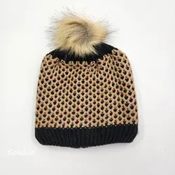 کلاه بافت داخل خز طرح حصیری - عمده (KLT-3656)