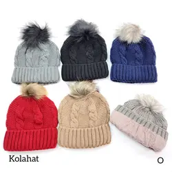 کلاه بافت دخترانه پوم دار - عمده (KLT-3659)