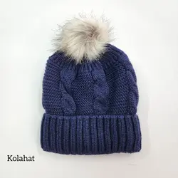 کلاه بافت دخترانه پوم دار - عمده (KLT-3659)