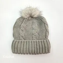 کلاه بافت دخترانه پوم دار - عمده (KLT-3659)