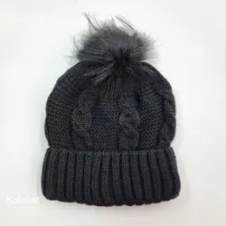 کلاه بافت دخترانه پوم دار - عمده (KLT-3659)