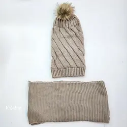 کلاه و شالگردن زنانه داخل خز - عمده (KLT-3696)