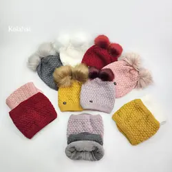 کلاه و شال بچگانه دو پوم - عمده (KLT-3733)