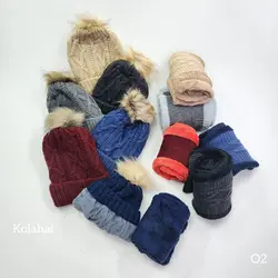 کلاه و شال بافت پسرانه داخل خز - عمده (KLT-3723)