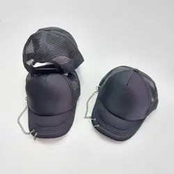 کلاه اسفنجی نقابدار پشت توری پرسینگی زنجیر دار - عمده (KLT-1344)