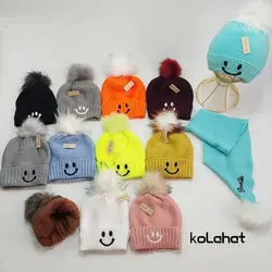 کلاه و شال گردن بافت طرح لبخند - عمده (KLT-2112) &ndash; کلاهت