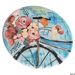 بشقاب دیوار کوب سفالی طرح دوچرخه و گل مدل HT-050