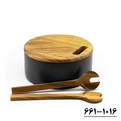 سالاد خوری دربدار چوبی با قاشق و چنگال چوبی کد 1016