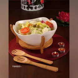 سالاد خوری سرامیکی پایه چوبی YM4800
