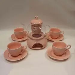 ست فنجان نعلبکی و قوری وارمردار چینی 4 نفره 6044