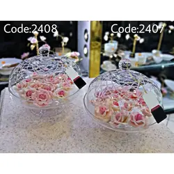 کیک خوری پایه کوتاه بلور بزرگ تراش دار کد 2408
