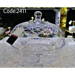 کیک خوری سه پایه بلور تراش دار کد 2411
